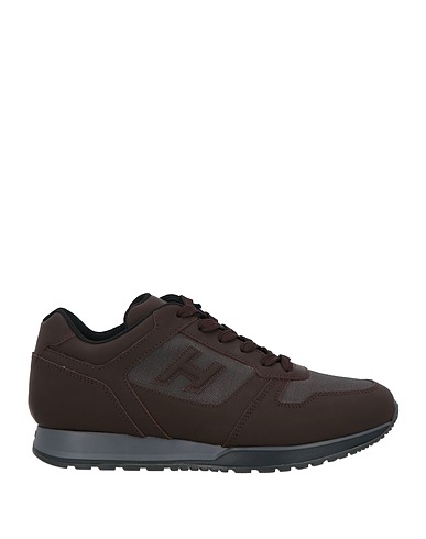 HOGAN Sneakers Dark brown Leather, Textile fibres
