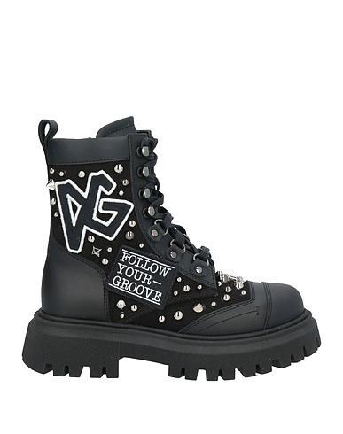 DOLCE&GABBANA Ankle boot Black Calfskin, Textile fibres