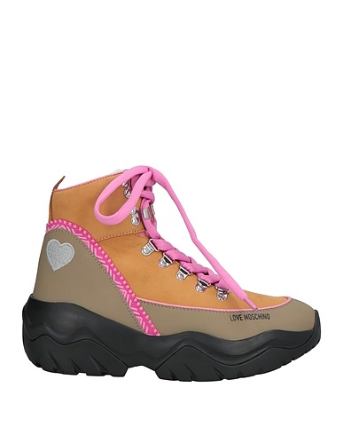 LOVE MOSCHINO Ankle boot Camel Leather, Textile fibres
