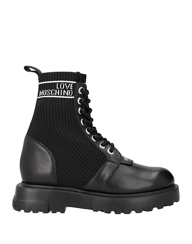 LOVE MOSCHINO Ankle boot Black Calfskin, Textile fibers