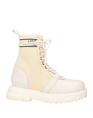 LOVE MOSCHINO Ankle boot Off white Calfskin, Textile fibres