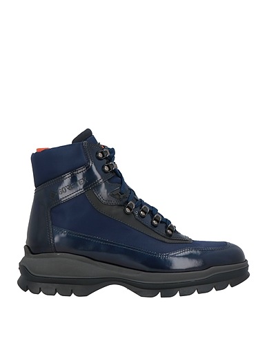 SANTONI Ankle boot Navy blue Leather, Textile fibres