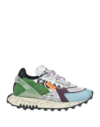 RUN OF Sneakers Green Leather, Textile fibres