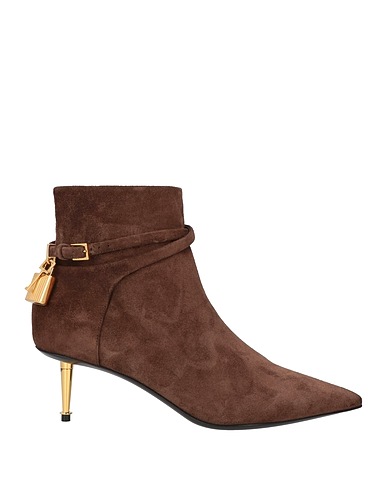 TOM FORD Ankle boot Chocolate brown Calfskin, Steel, Metal, Brass, Zamak