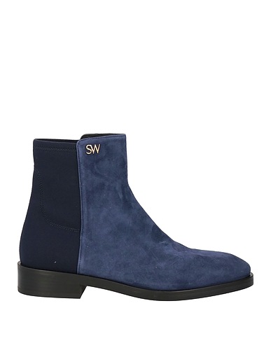 STUART WEITZMAN Ankle boot Navy Leather, Textile fibers