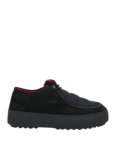 MOON BOOT Laced shoes Black Leather, Textile fibres