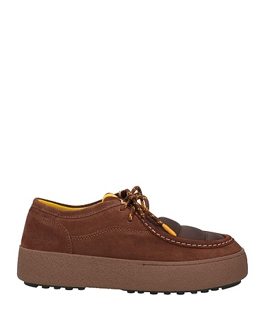 MOON BOOT Laced shoes Dark brown Leather, Textile fibers