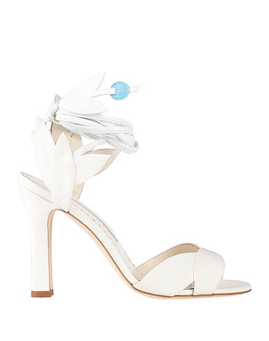 MANOLO BLAHNIK Sandals White Leather, Textile fibers
