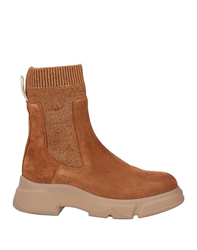 VOILE BLANCHE Ankle boot Camel Leather, Textile fibers