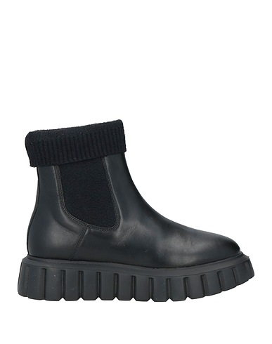 VOILE BLANCHE Ankle boot Black Leather, Textile fibers