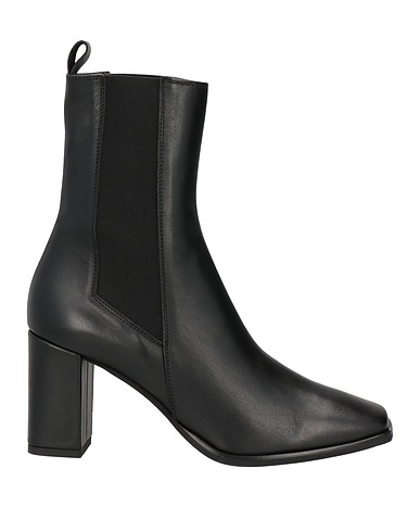 JANET & JANET Ankle boot Black Leather, Elastic fibres