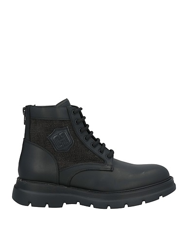 GIOVANNI CONTI Ankle boot Black Leather, Textile fibers
