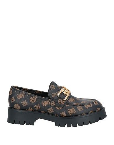 GUESS Loafers Dark brown Textile fibres