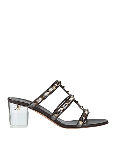 VALENTINO GARAVANI Sandals Black Leather, PVC - Polyvinyl chloride