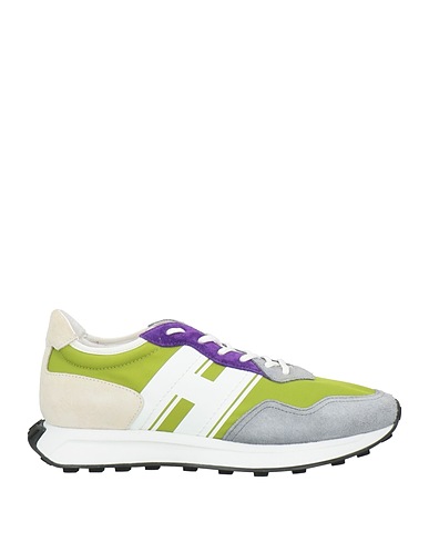 HOGAN Sneakers Green Leather, Textile fibers