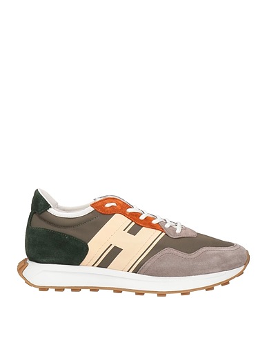 HOGAN Sneakers Military green Leather, Textile fibers
