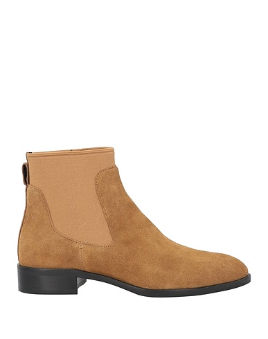 WHAT FOR Ankle boot Camel Leather, Textile fibers