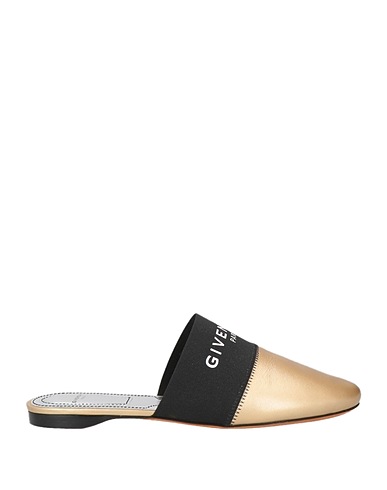 GIVENCHY Mules and clogs Gold Leather, Elastic fibres