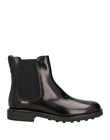 TOD'S Ankle boot Black Leather, Elastic fibres