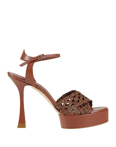 CASADEI Sandals Chocolate brown Leather, Textile fibers