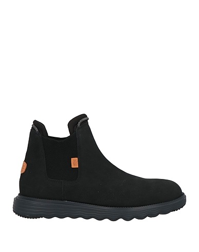 HEY DUDE Ankle boot Black Leather, Textile fibres