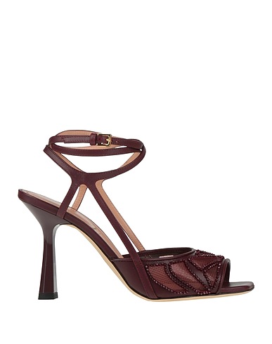 ALBERTA FERRETTI Sandals Burgundy Leather, Textile fibers