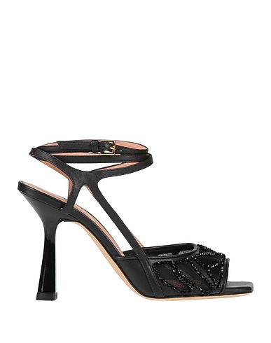 ALBERTA FERRETTI Sandals Black Leather, Textile fibres