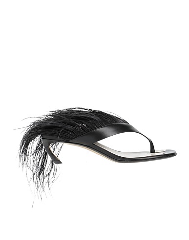 LANVIN Flip flops Black 100% Calfskin, Ostrich feathers