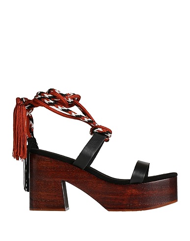 C LOVE Mules and clogs Black Leather, Textile fibres