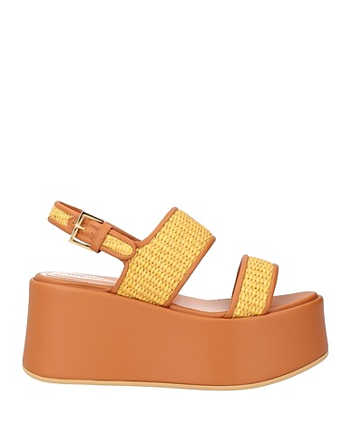ALBERTA FERRETTI Sandals Beige Leather, Natural raffia
