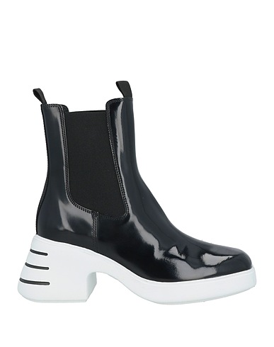 HOGAN Ankle boot Black Leather, Textile fibers