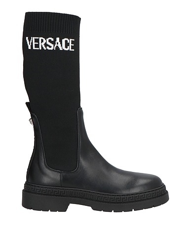 VERSACE YOUNG 부츠 블랙 가죽, 방직 섬유
