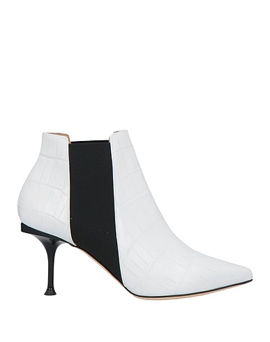 SERGIO ROSSI Ankle boot White Leather, Elastic fibres
