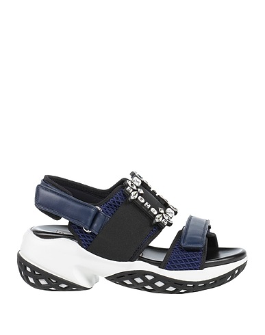 ROGER VIVIER Sandali Blu notte Pelle, Fibre tessili