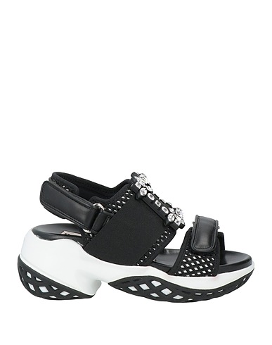 ROGER VIVIER Сандалии Чёрный Кожа, Текстильное волокно