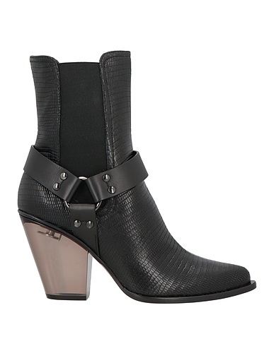 LE SILLA Ankle boot Black Leather, Textile fibers