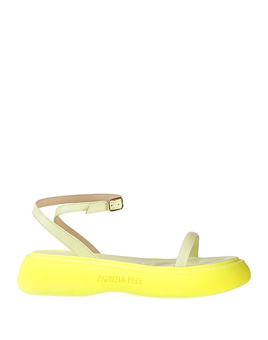 PATRIZIA PEPE Sandals Yellow Leather, Textile fibers