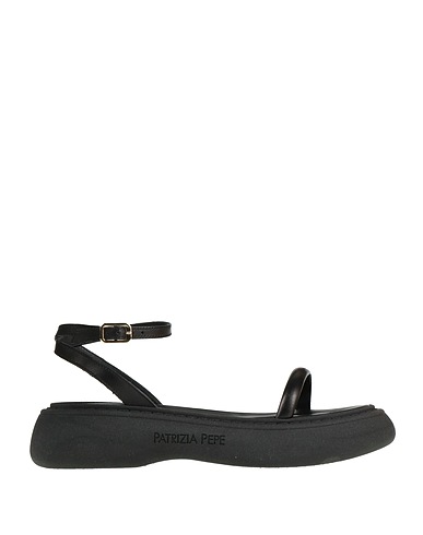 PATRIZIA PEPE Sandals Black Leather, Textile fibers