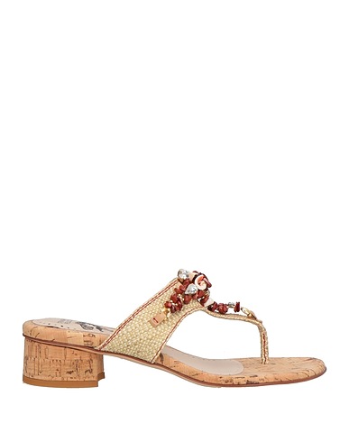 STEFANIA PELLICCI Flip flops Beige Synthetic raffia, Stone, Shell