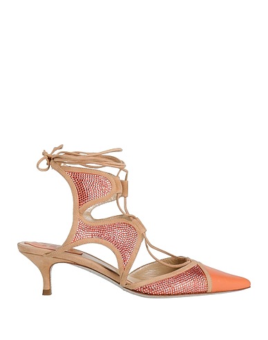 RENE' CAOVILLA Pump Salmon pink Leather, Textile fibers