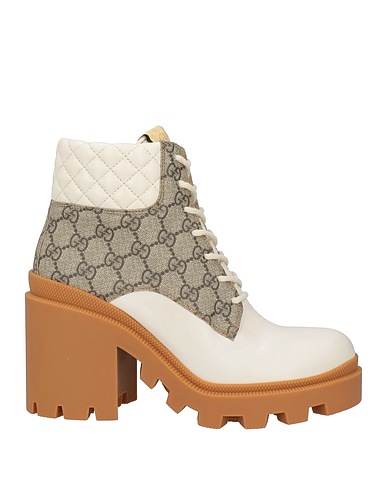 GUCCI Ankle boot Ivory Leather, Textile fibres