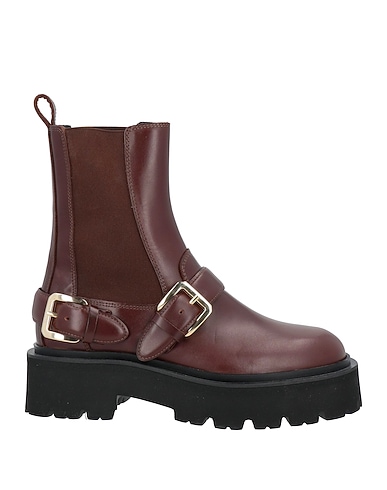 SANDRO Ankle boot Tan Leather, Elastic fibres