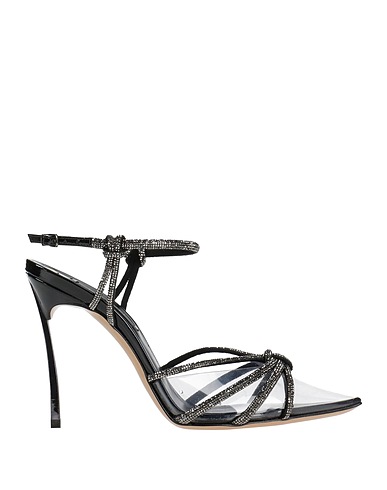 CASADEI Sandals Black Leather, Textile fibres