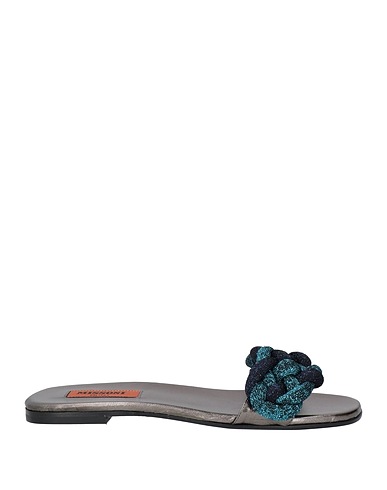 MISSONI Sandals Turquoise Leather, Textile fibres