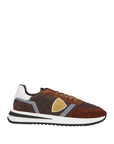 PHILIPPE MODEL Sneakers Dark brown Leather, Textile fibres
