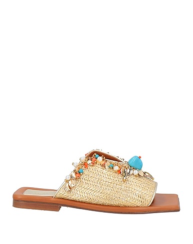 ELINA LINARDAKI Sandals Gold Textile fibers, Leather