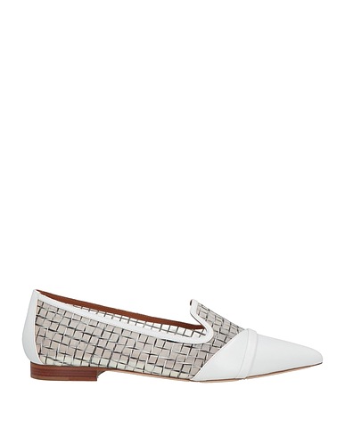MALONE SOULIERS Loafers White Leather, Textile fibres