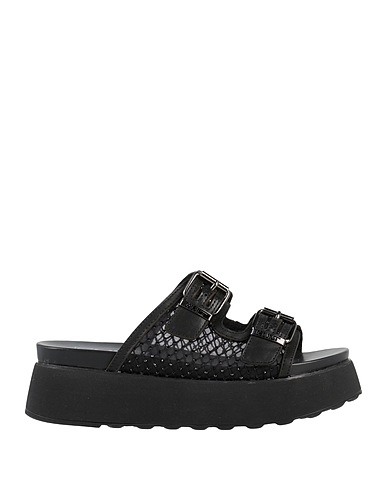 CULT Sandals Black Leather, Textile fibres