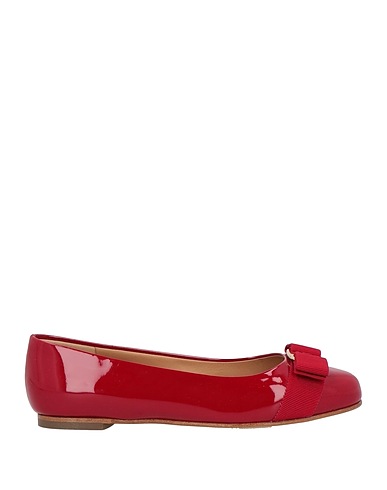 FERRAGAMO Ballet flats Red Calfskin, Textile fibers