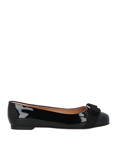 FERRAGAMO Ballet flats Black Calfskin, Textile fibers
